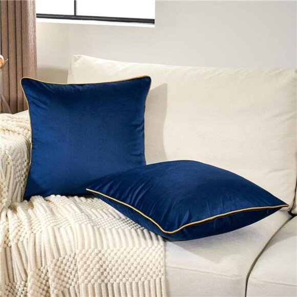 Navy Blue Velvet Pillow Covers 18x18 Set of 2 Soft Decorative Cushion Cases Sofa - Picture 1 of 7